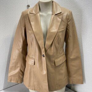Sosandar Womens Premium Faux Leather Blazer Size 10 Tan